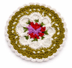 Olive Green Floral Crochet Cotton Yarn Doily